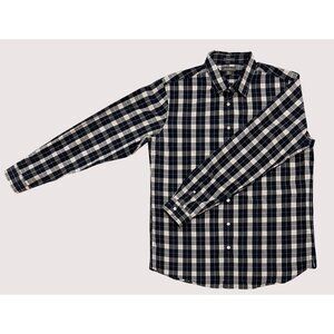 Eddie Bauer Classic Fit Plaid Shirt Large Tall Long Sleeve Button Down Navy Gray